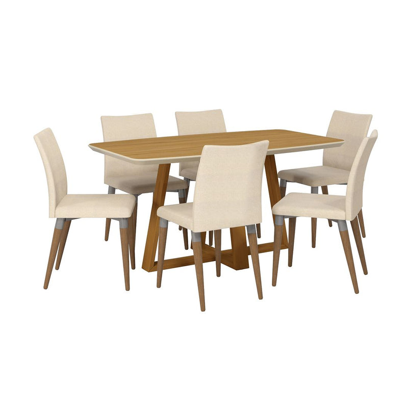 Manhattan Comfort Duffy 62.99 Modern Rectangle Dining Table and Charles Dining Chair in Cinnamon Off White and Dark Beige - Set of 7 | Dining Sets | Modishstore