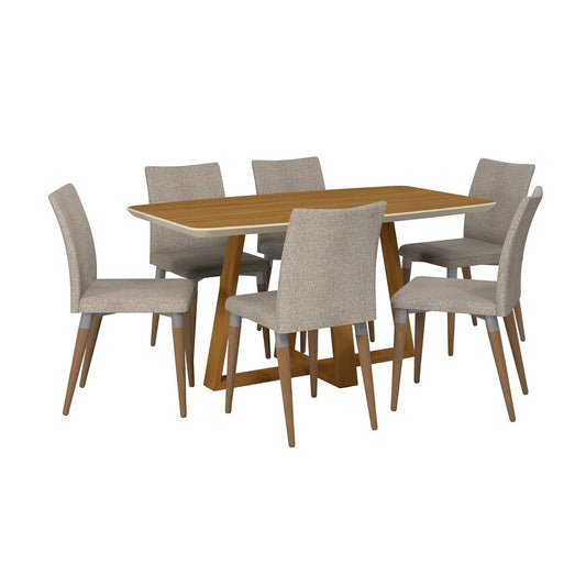 Manhattan Comfort Duffy 62.99 Modern Rectangle Dining Table and Charles Dining Chair in Cinnamon Off White and Grey - Set of 7 | Dining Sets | Modishstore