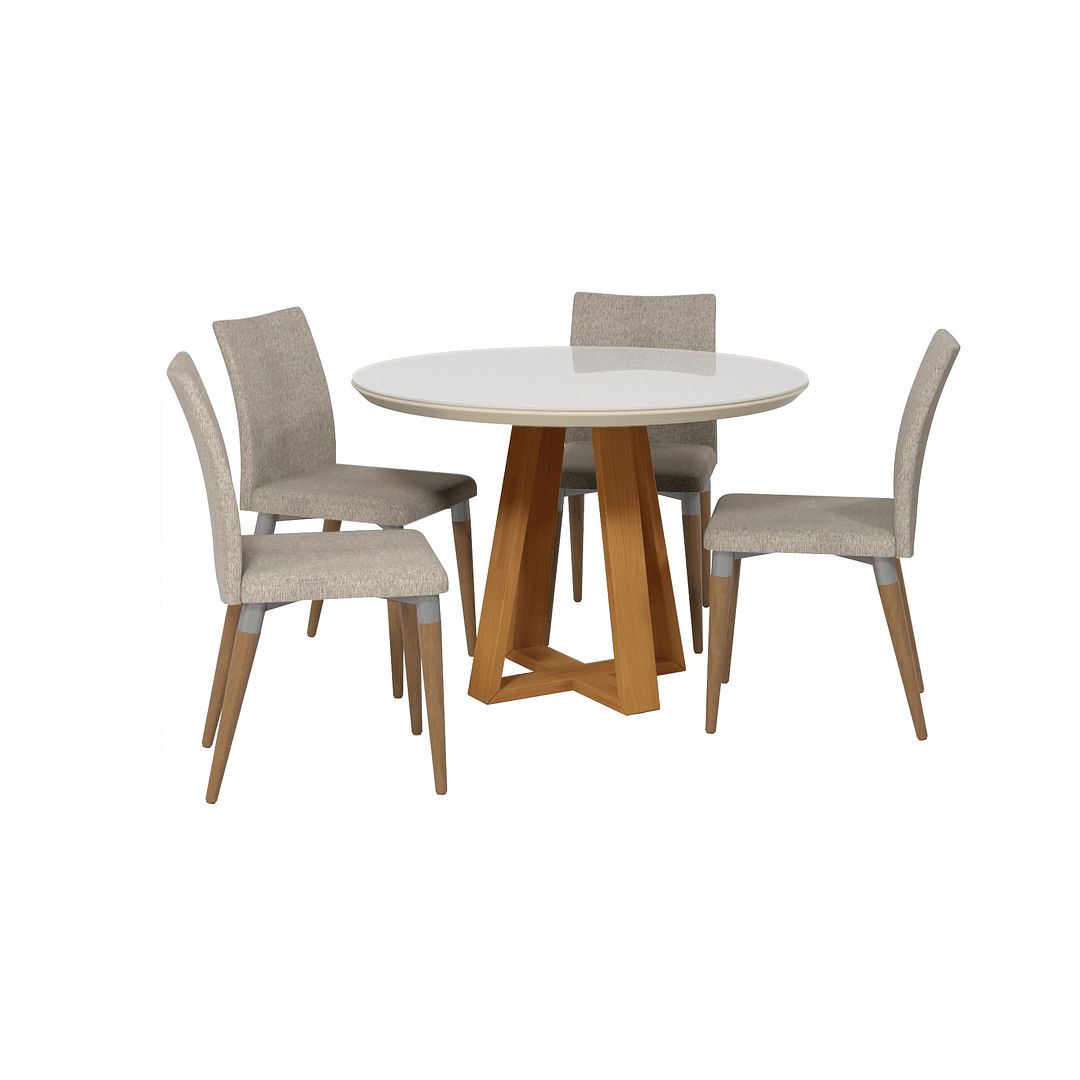 Manhattan Comfort Duffy 45.27 Modern Round Dining Table and Charles Dining Chairs in Off White and Dark Grey- Set of 5 | Dining Sets | Modishstore