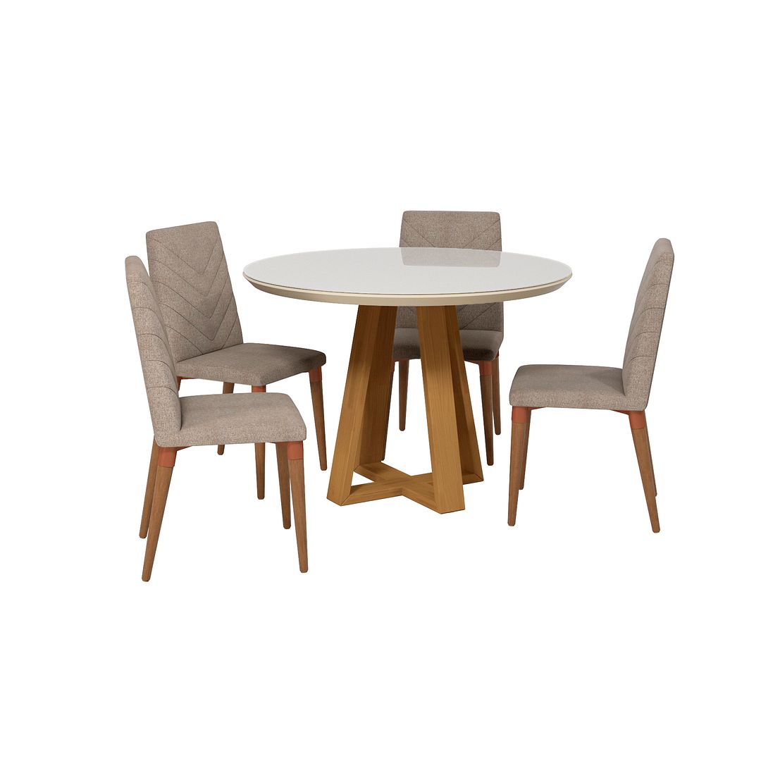 Manhattan Comfort Duffy 45.27 Modern Round Dining Table and Utopia Chevron Dining Chairs in Off White and Grey - Set of 5 | Dining Sets | Modishstore