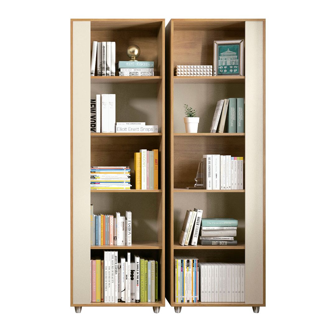 Manhattan Comfort Cypress Mid-Century- Modern Bookcase with 5 Shelves- Set of 2 in Nature and Off White | Bookcases | Modishstore-2