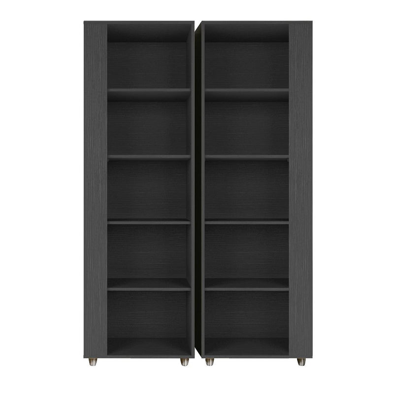 Manhattan Comfort Cypress Mid-Century- Modern Bookcase with 5 Shelves- Set of 2 in Black | Bookcases | Modishstore