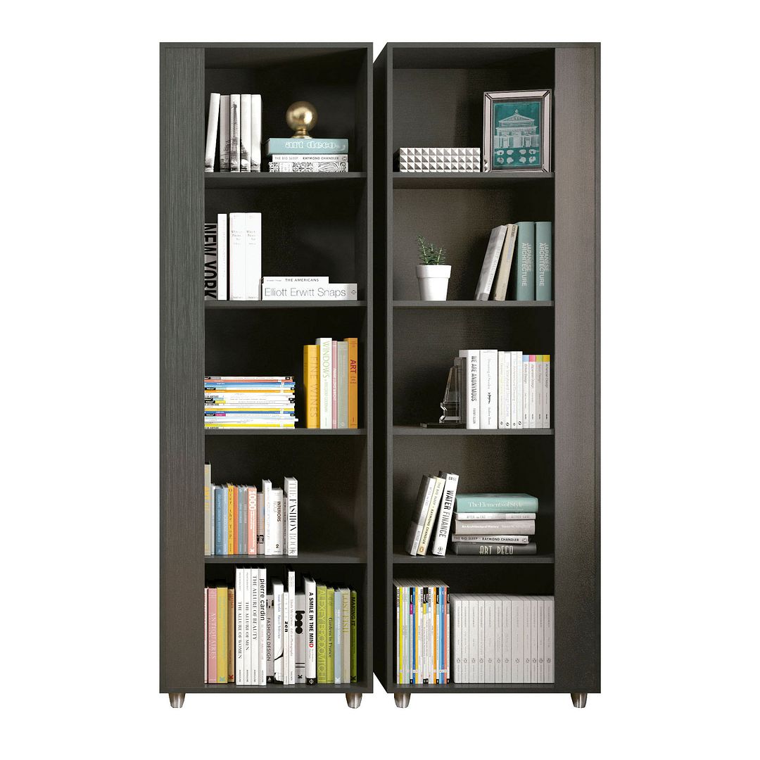 Manhattan Comfort Cypress Mid-Century- Modern Bookcase with 5 Shelves- Set of 2 in Black | Bookcases | Modishstore-2