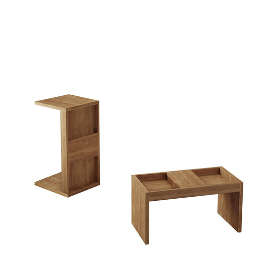 Manhattan Comfort Marine Modern Accent End and Coffee Table with Magazine Shelf Set of 2 in Nature | Coffee Tables | Modishstore
