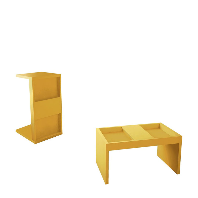 Manhattan Comfort Marine Modern Accent End and Coffee Table with Magazine Shelf Set of 2 in Yellow | Coffee Tables | Modishstore
