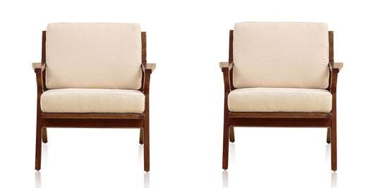 Manhattan Comfort Martelle Cream and Amber Twill Weave Accent Chair (Set of 2) | Accent Chairs | Modishstore