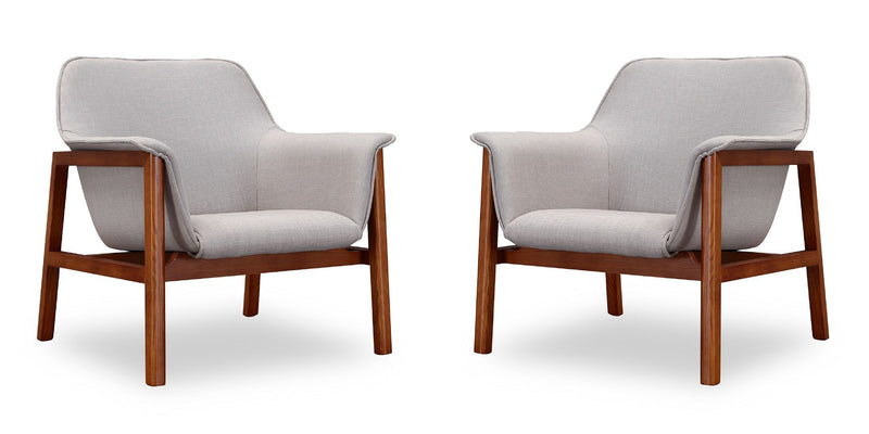 Manhattan Comfort Miller Grey and Walnut Linen Weave Accent Chair (Set of 2) | Accent Chairs | Modishstore