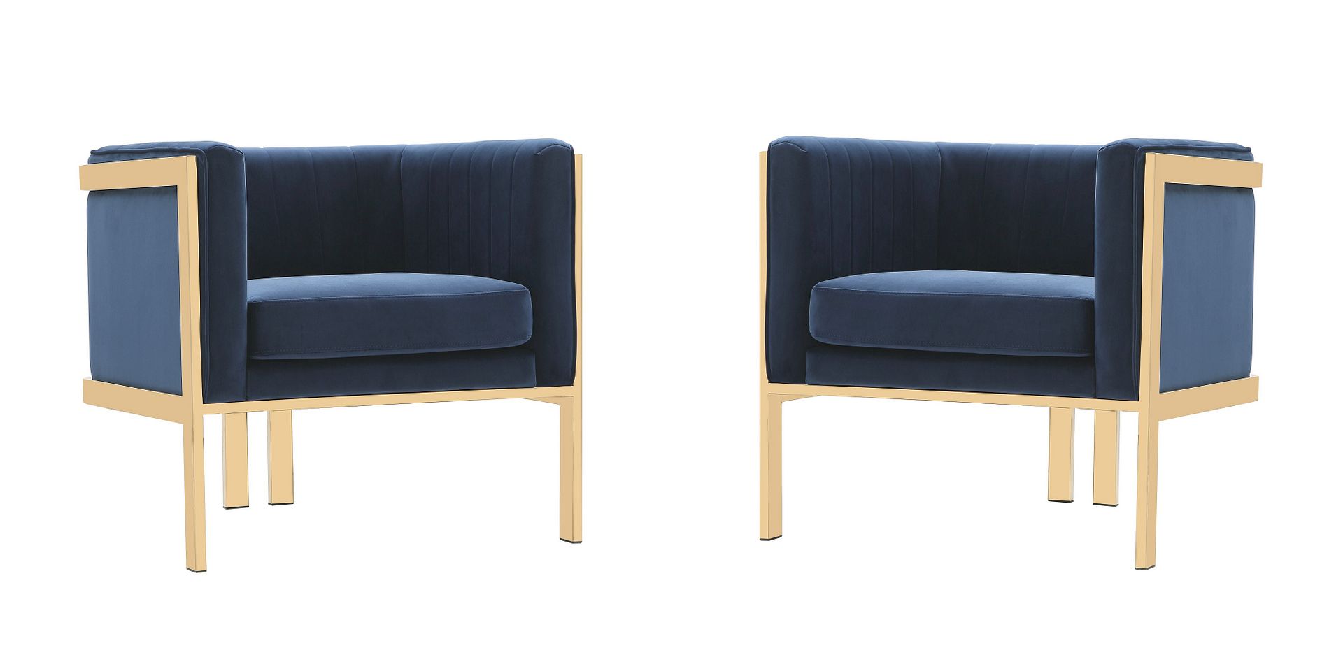 Manhattan Comfort Paramount Royal Blue and Polished Brass Velvet Accent Armchair (Set of 2) | Accent Chairs | Modishstore