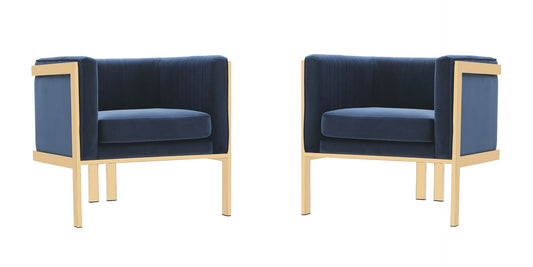 Manhattan Comfort Paramount Royal Blue and Polished Brass Velvet Accent Armchair (Set of 2) | Accent Chairs | Modishstore