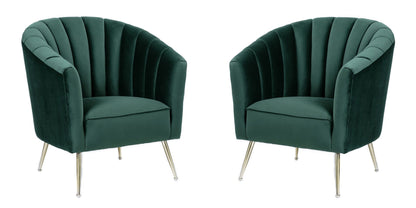 Manhattan Comfort Rosemont Green and Gold Velvet Accent Chair (Set of 2) | Accent Chairs | Modishstore