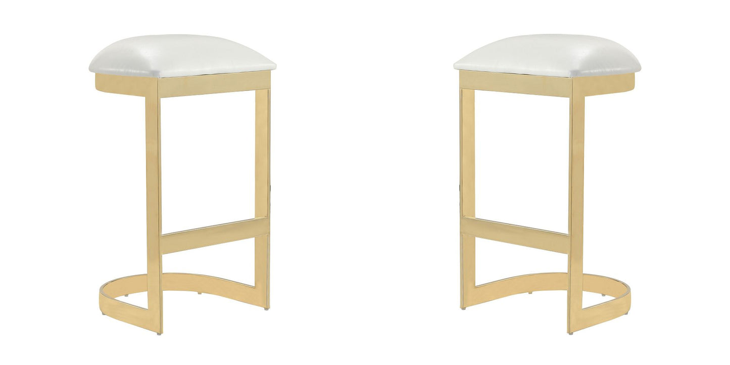 Manhattan Comfort Aura 28.54 in. White and Polished Brass Stainless Steel Bar Stool (Set of 2) | Bar Stools | Modishstore