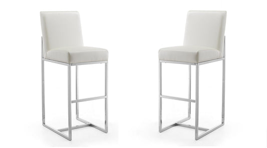 Manhattan Comfort Element 42.13 in. Pearl White and Polished Chrome Stainless Steel Bar Stool (Set of 2) | Bar Stools | Modishstore