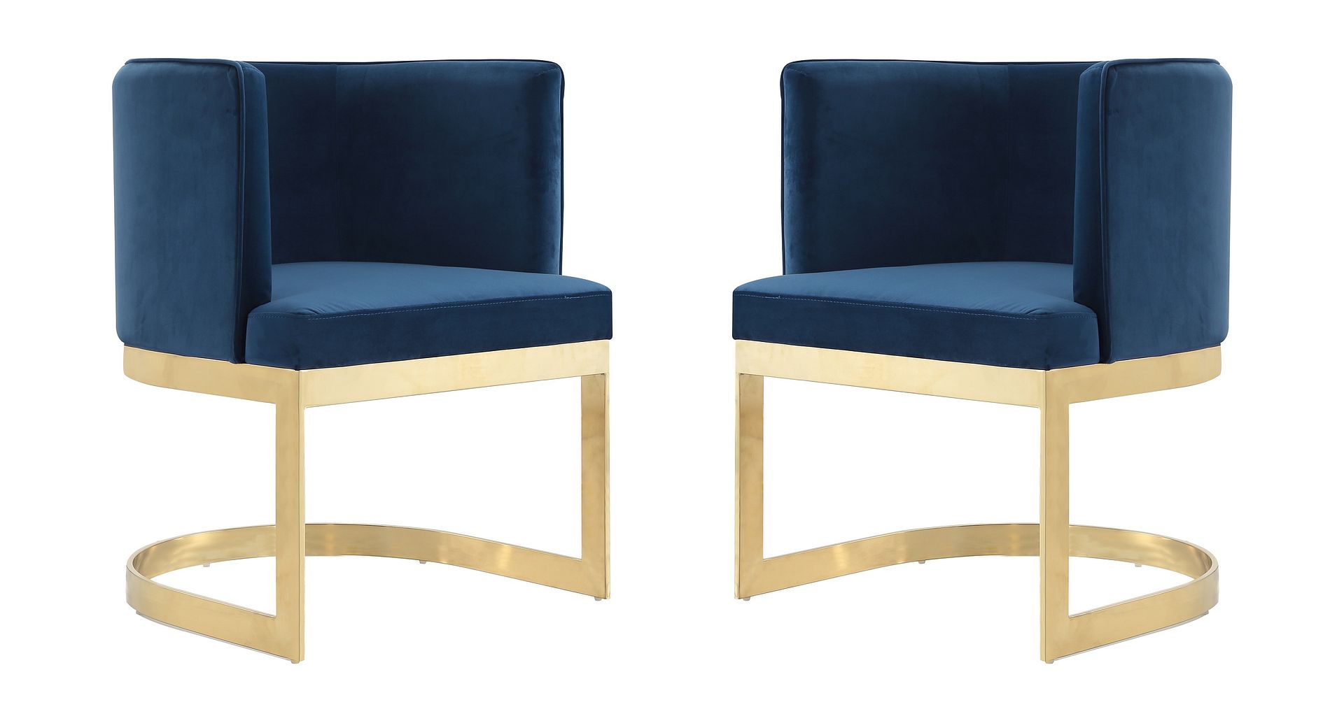 Manhattan Comfort Aura Royal Blue and Polished Brass Velvet Dining Chair (Set of 2) | Dining Chairs | Modishstore