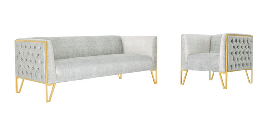 Manhattan Comfort Vector 2-Piece Grey and Gold Sofa and Armchair Set | Sofas | Modishstore