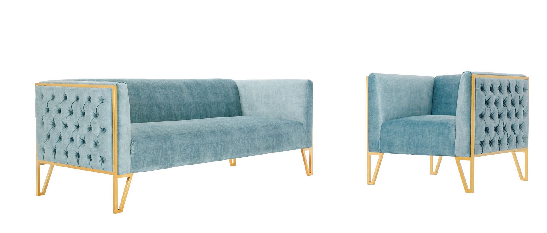 Manhattan Comfort Vector 2-Piece Grey and Gold Sofa and Armchair Set | Sofas | Modishstore-2