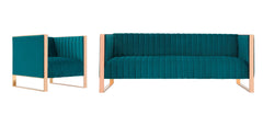 Manhattan Comfort Trillium 2-Piece Teal and Rose Gold Sofa and Armchair Set
