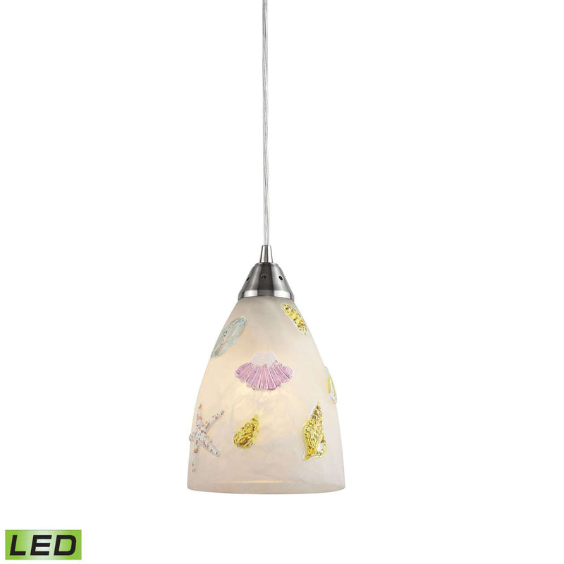 Seashore 1-Light Mini Pendant in Satin Nickel with Painted Seashore Motif - Includes LED Bulb | Pendant Lamps | Modishstore