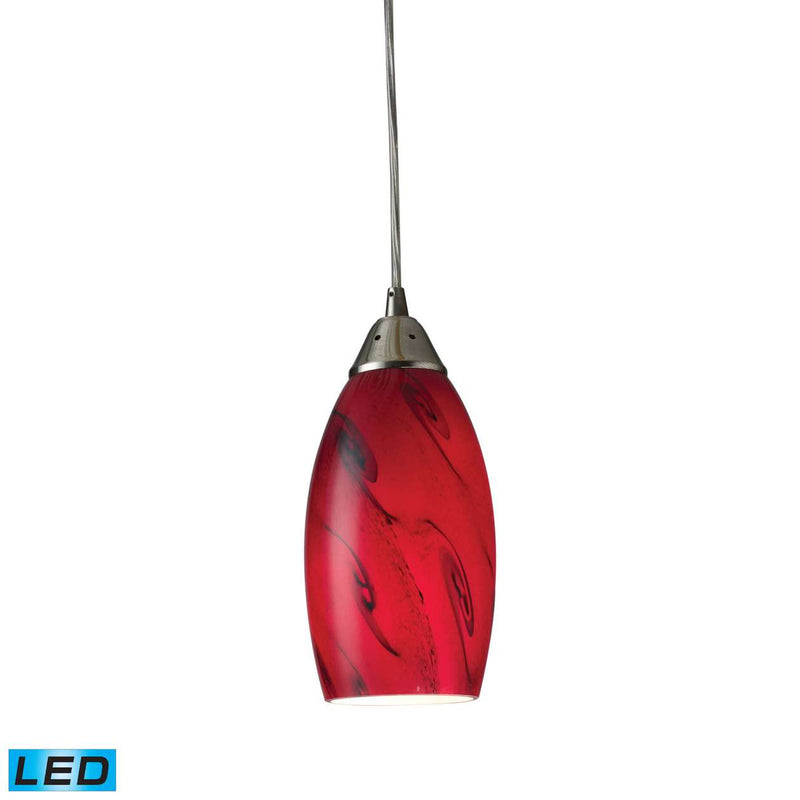 Galaxy 1-Light Mini Pendant in Satin Nickel with Red Glass - Includes LED Bulb | Pendant Lamps | Modishstore