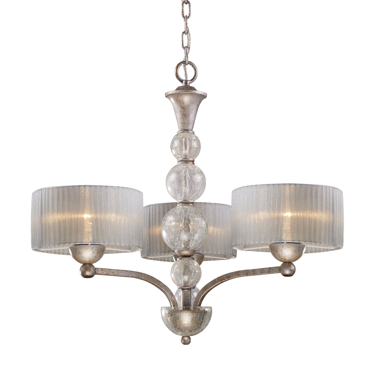 Alexis 3-Light Chandelier in Antique Silver with Translucent Silver Fabric Shade ELK Lighting | Chandeliers | Modishstore