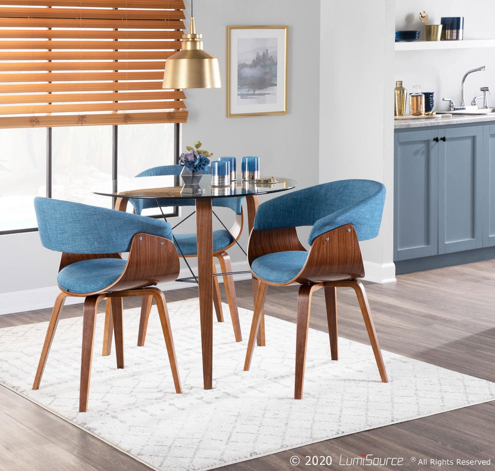Vintage Mod Mid-Century Modern Dining/accent Chair in Walnut Wood and Blue Fabric By LumiSource - Set of 2 | Dining Chairs | Modishstore