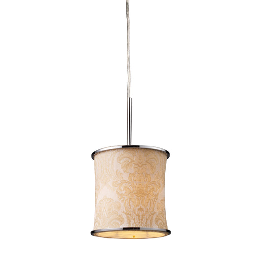 Fabrique 1-Light Drum Pendant in Polished Chrome and Gold Damask Shade ELK Lighting | Pendant Lamps | Modishstore