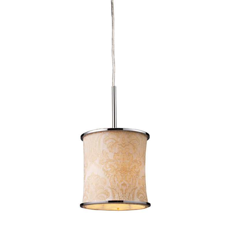 Fabrique 1-Light Drum Pendant in Polished Chrome and Gold Damask Shade ELK Lighting | Pendant Lamps | Modishstore
