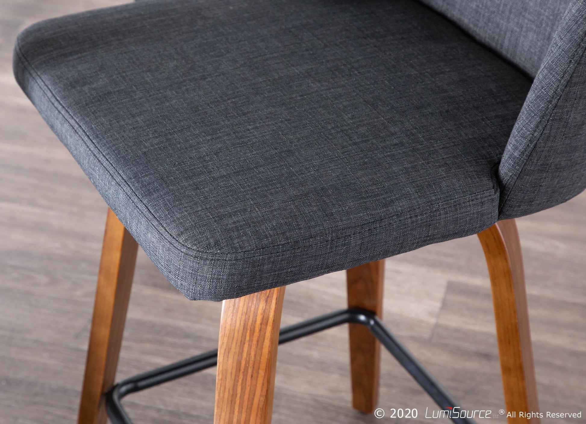 Toriano Mid-Century Modern Counter Stool in Walnut and Blue Fabric By LumiSource - Set of 2 | Counter Stools | Modishstore - 15