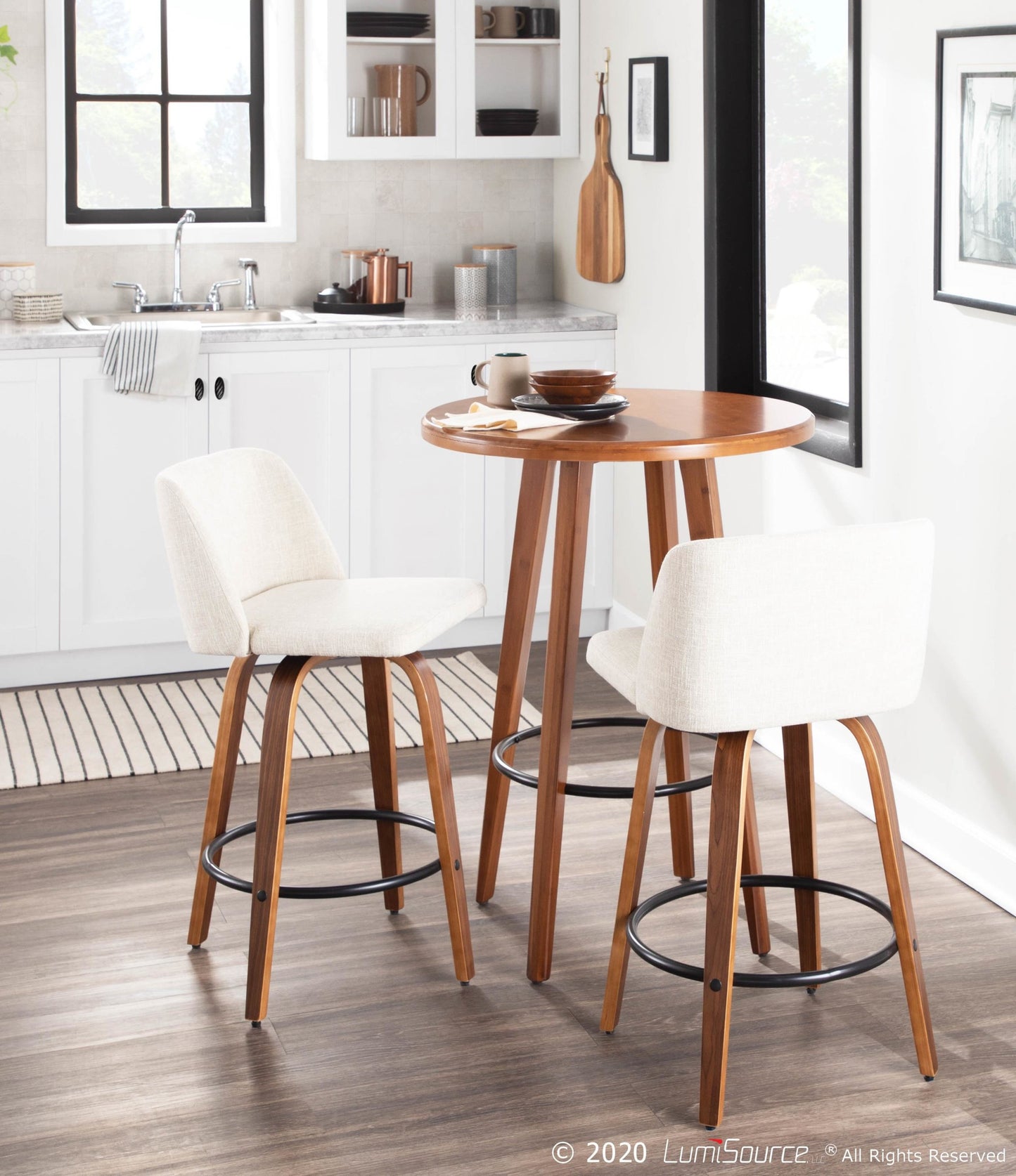 Toriano Mid-Century Modern Counter Stool in Walnut and Blue Fabric By LumiSource - Set of 2 | Counter Stools | Modishstore - 27