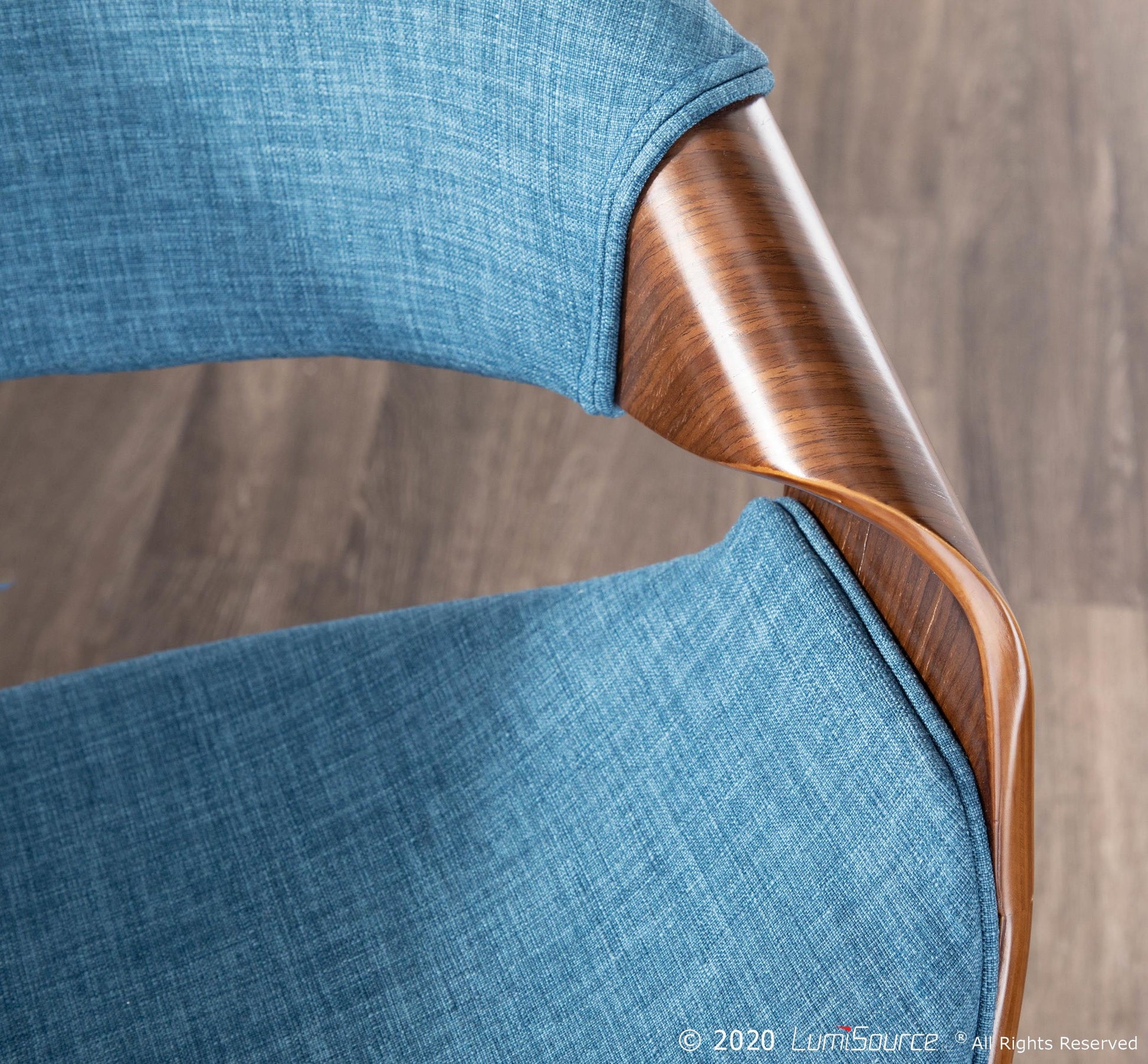 Curvini Mid-Century Modern Barstool in Walnut Wood and Blue Fabric By LumiSource - Set of 2 | Bar Stools | Modishstore - 6