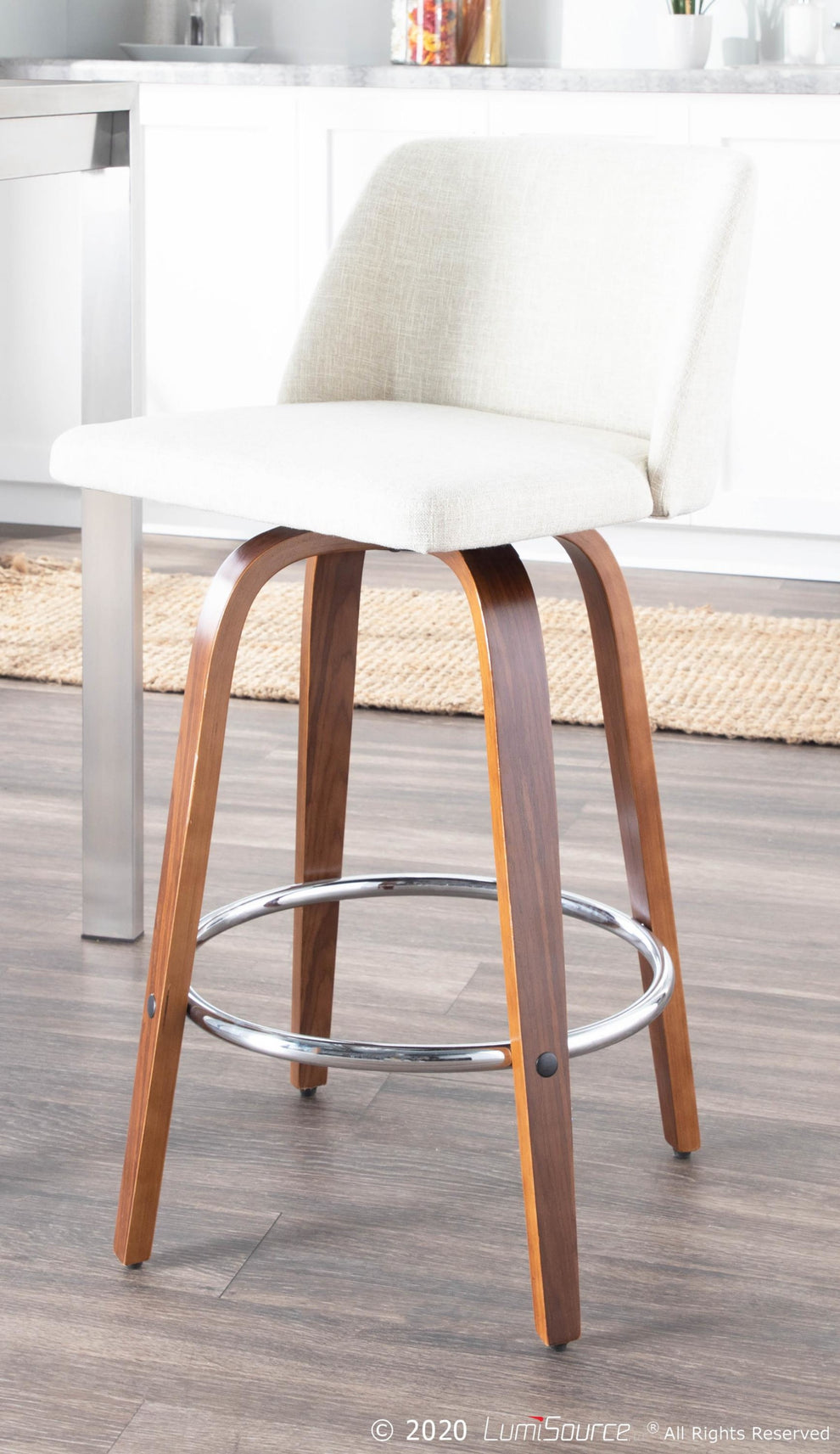 Toriano Mid-Century Modern Counter Stool in Walnut and Blue Fabric By LumiSource - Set of 2 | Counter Stools | Modishstore - 27