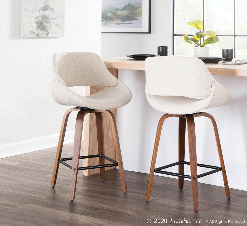 Fabrico Mid-Century Modern Counter Stool in Walnut and Blue Noise Fabric By LumiSource - Set of 2 | Counter Stools | Modishstore - 17