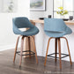 Fabrico Mid-Century Modern Counter Stool in Walnut and Blue Noise Fabric By LumiSource - Set of 2 | Counter Stools | Modishstore