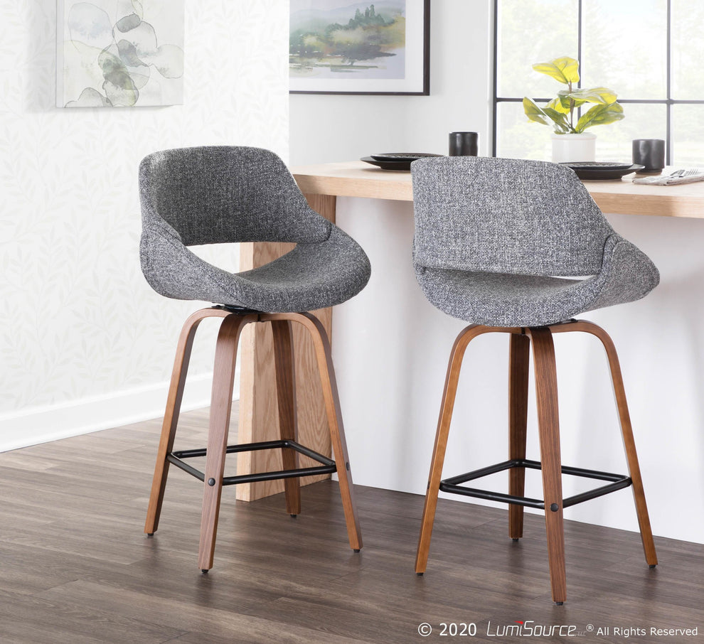 Fabrico Mid-Century Modern Counter Stool in Walnut and Blue Noise Fabric By LumiSource - Set of 2 | Counter Stools | Modishstore - 26