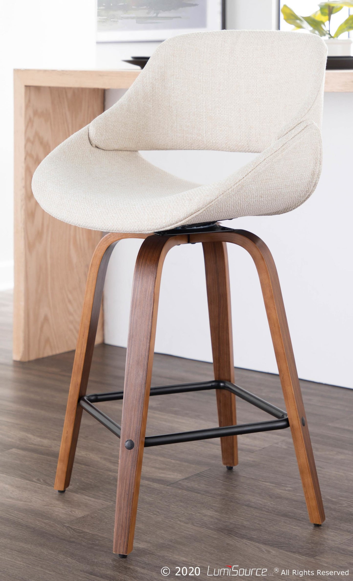 Fabrico Mid-Century Modern Counter Stool in Walnut and Blue Noise Fabric By LumiSource - Set of 2 | Counter Stools | Modishstore - 18