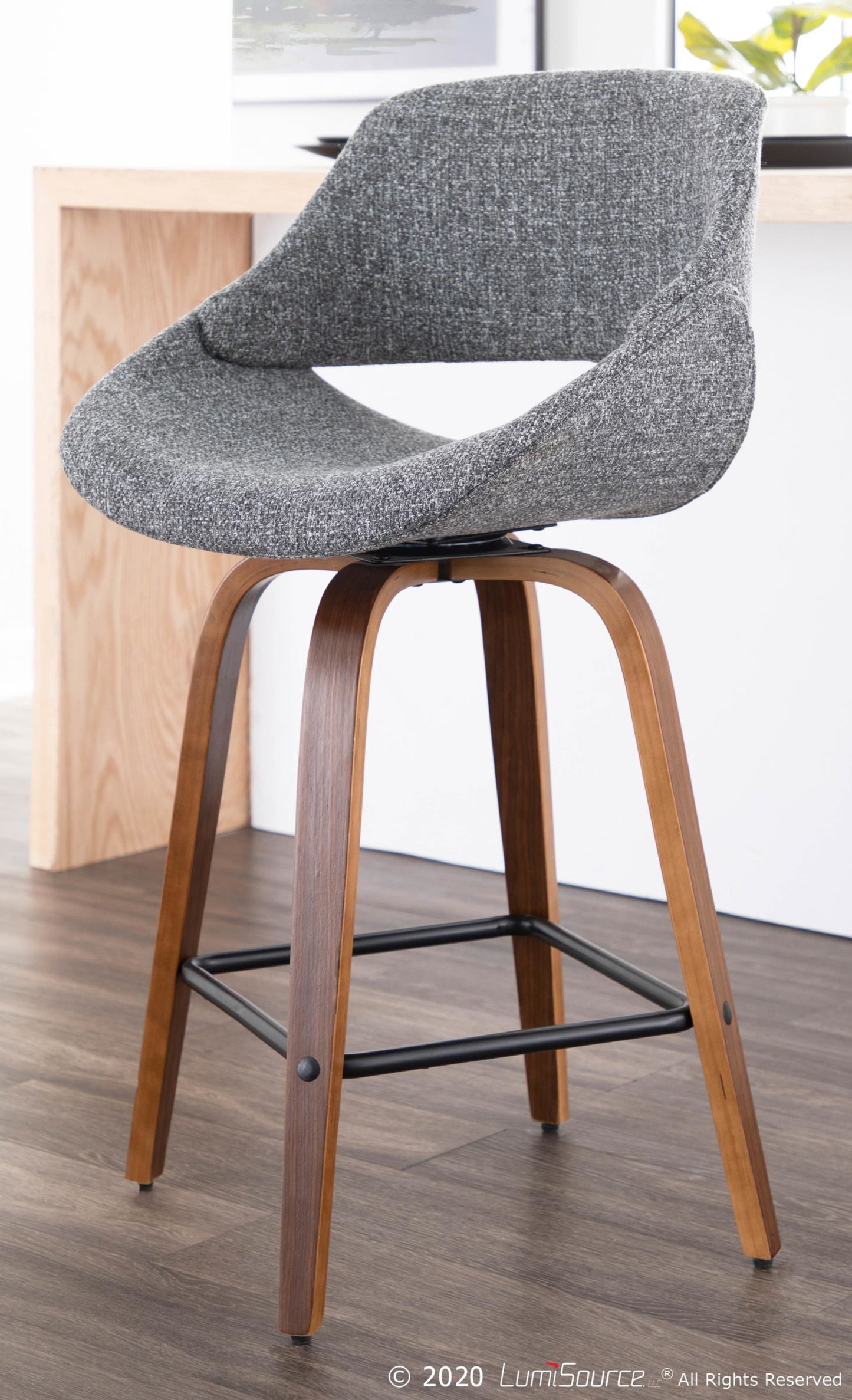 Fabrico Mid-Century Modern Counter Stool in Walnut and Blue Noise Fabric By LumiSource - Set of 2 | Counter Stools | Modishstore - 27