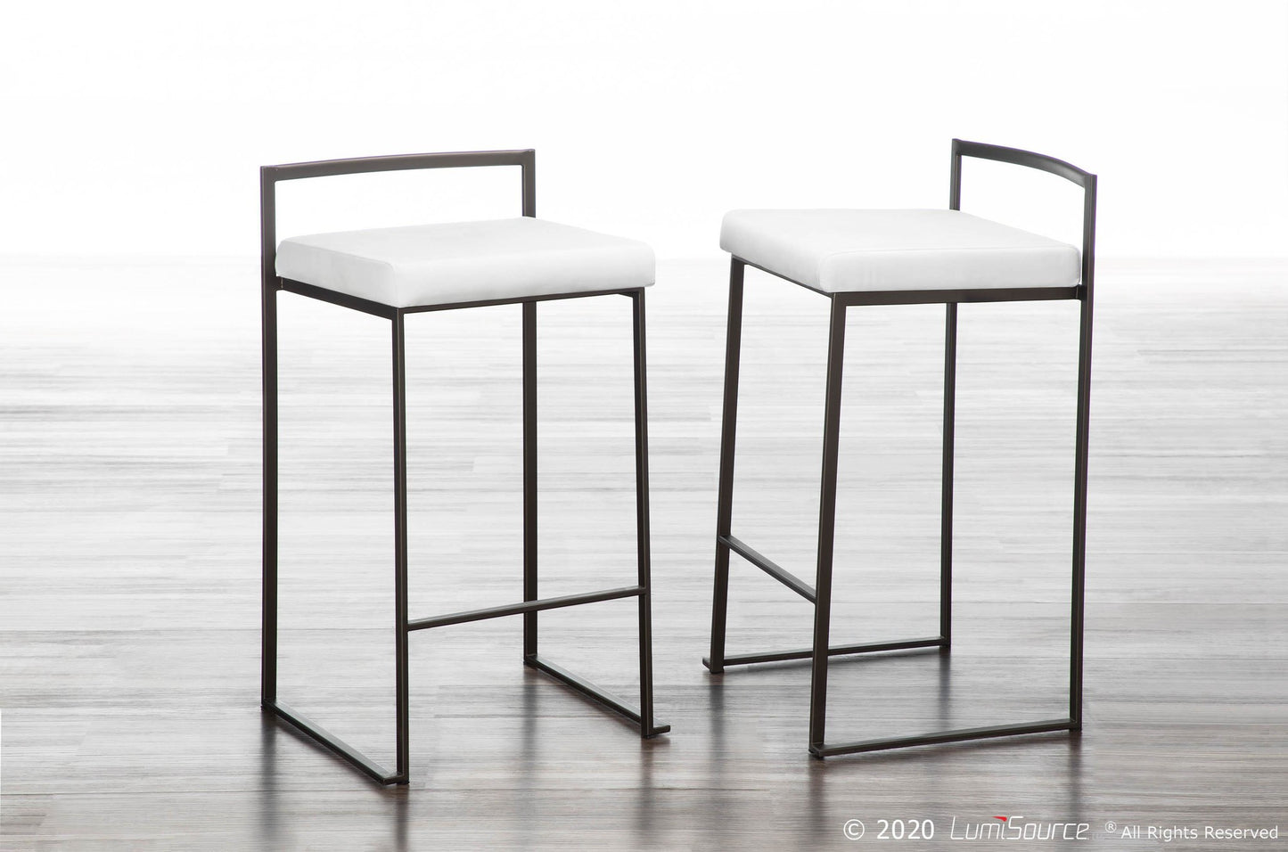 Fuji Industrial Stackable Counter Stool in Antique with White Velvet Cushion By LumiSource - Set of 2 | Counter Stools | Modishstore