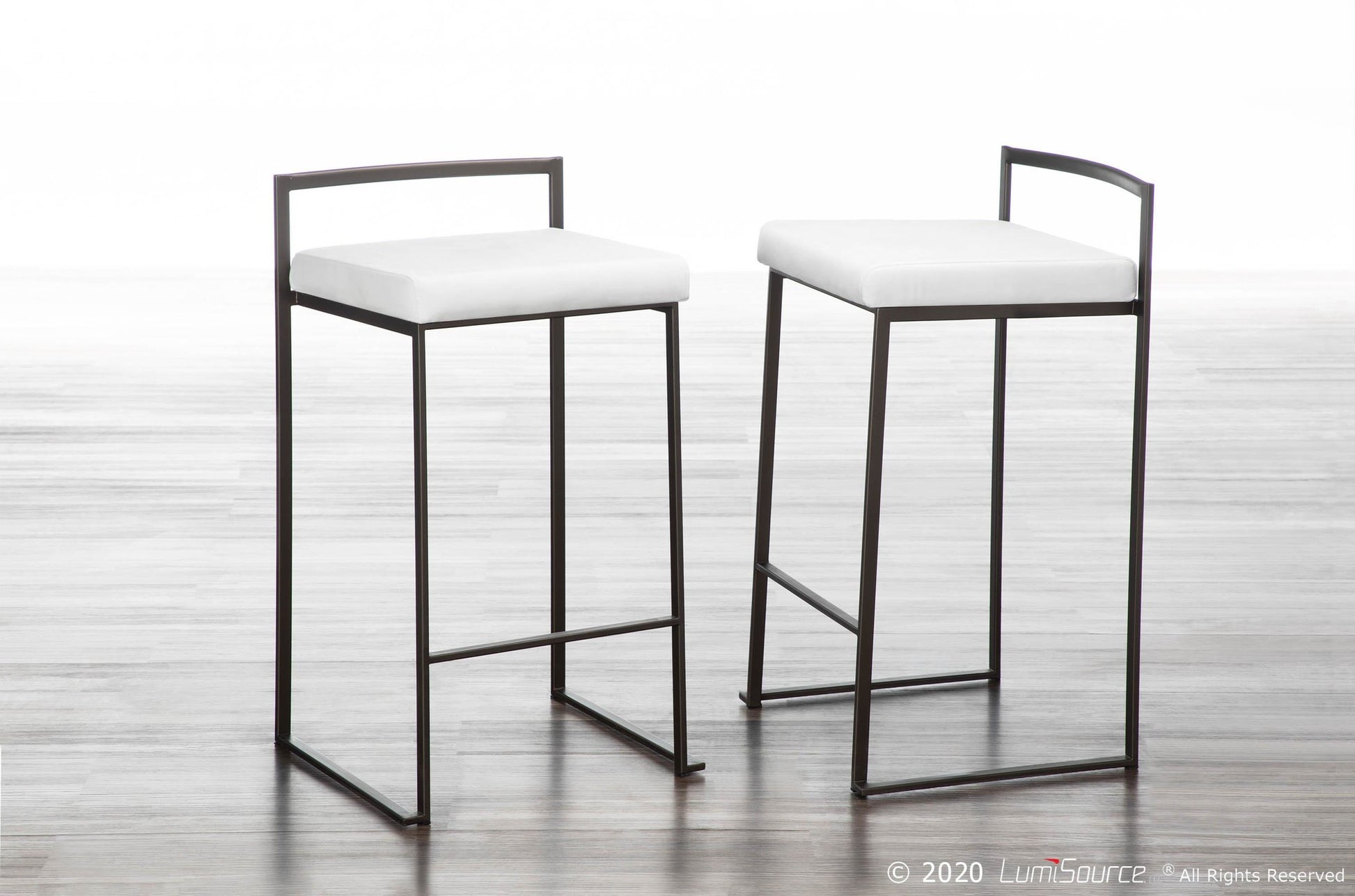 Fuji Industrial Stackable Counter Stool in Antique with White Velvet Cushion By LumiSource - Set of 2 | Counter Stools | Modishstore