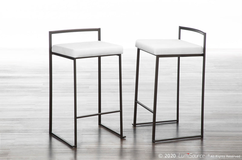 Fuji Industrial Stackable Counter Stool in Antique with White Velvet Cushion By LumiSource - Set of 2 | Counter Stools | Modishstore