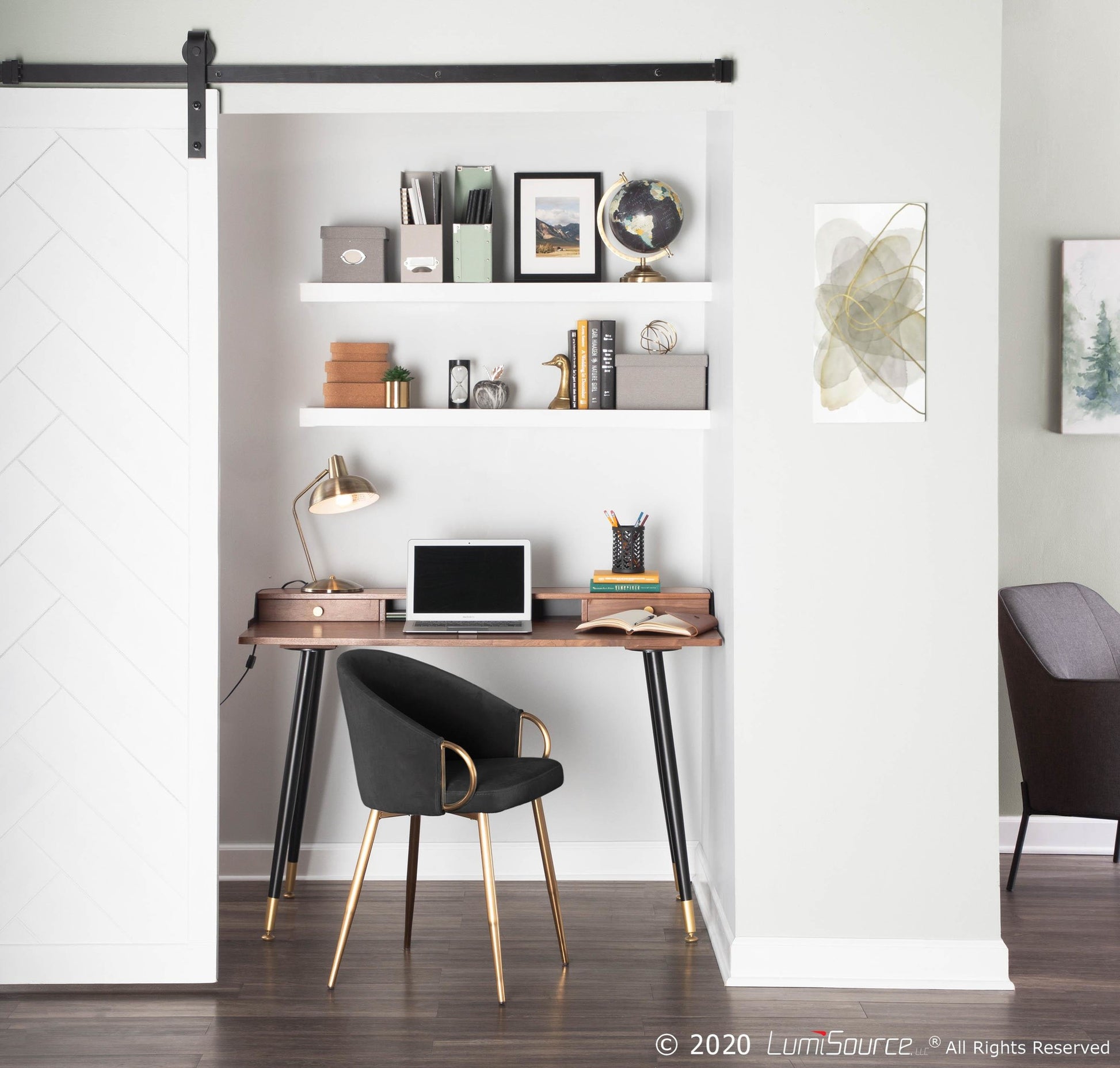 Claire Contemporary/Glam Chair in Gold Metal and Black Velvet By LumiSource - Set of 2 | Dining Chairs | Modishstore