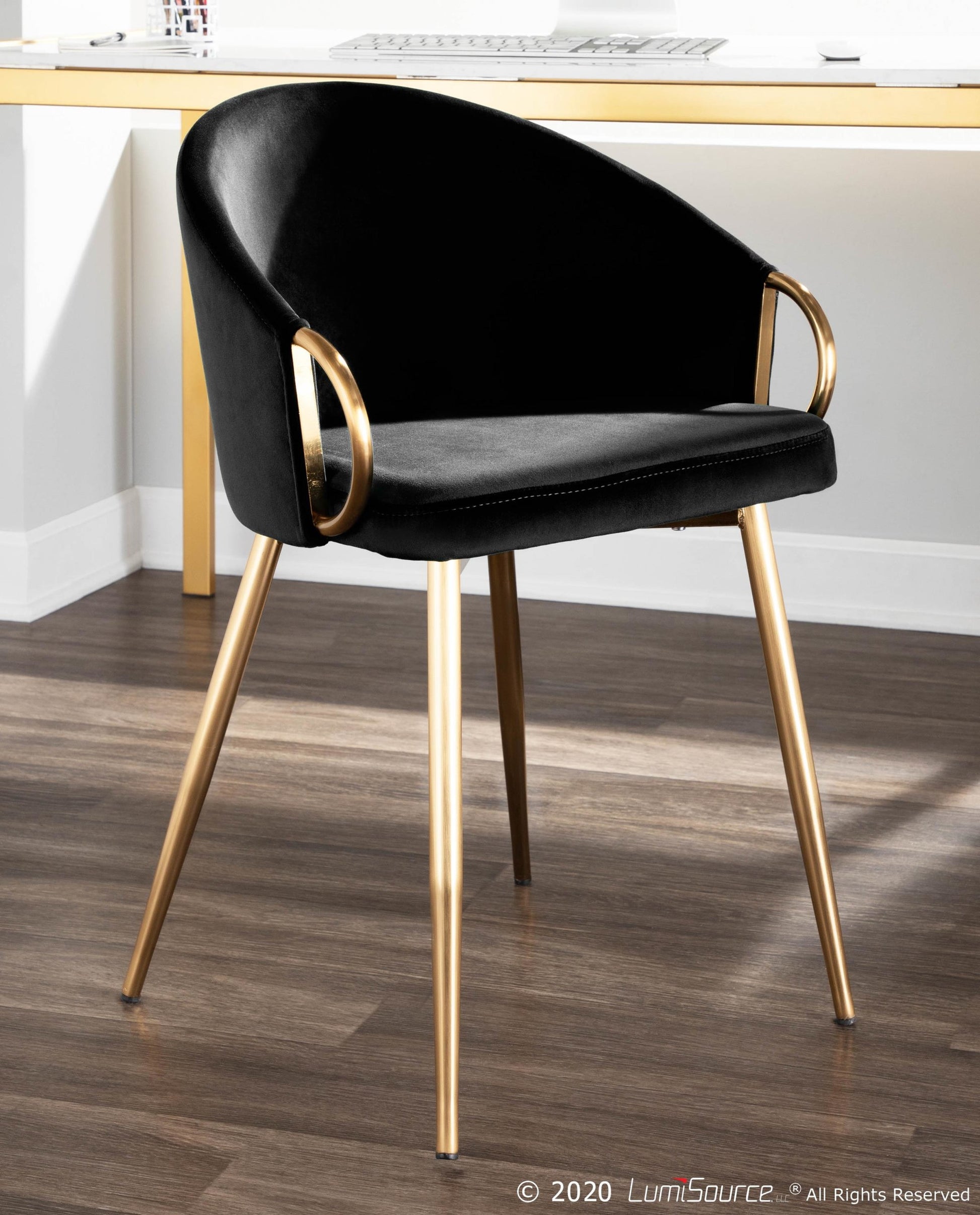 Claire Contemporary/Glam Chair in Gold Metal and Black Velvet By LumiSource - Set of 2 | Dining Chairs | Modishstore - 7