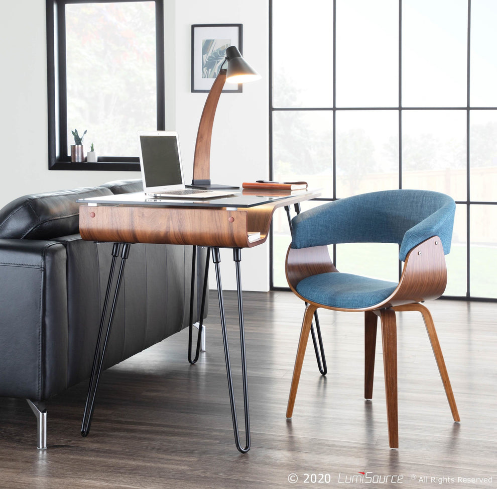 Vintage Mod Mid-Century Modern Dining/accent Chair in Walnut Wood and Blue Fabric By LumiSource - Set of 2 | Dining Chairs | Modishstore - 7