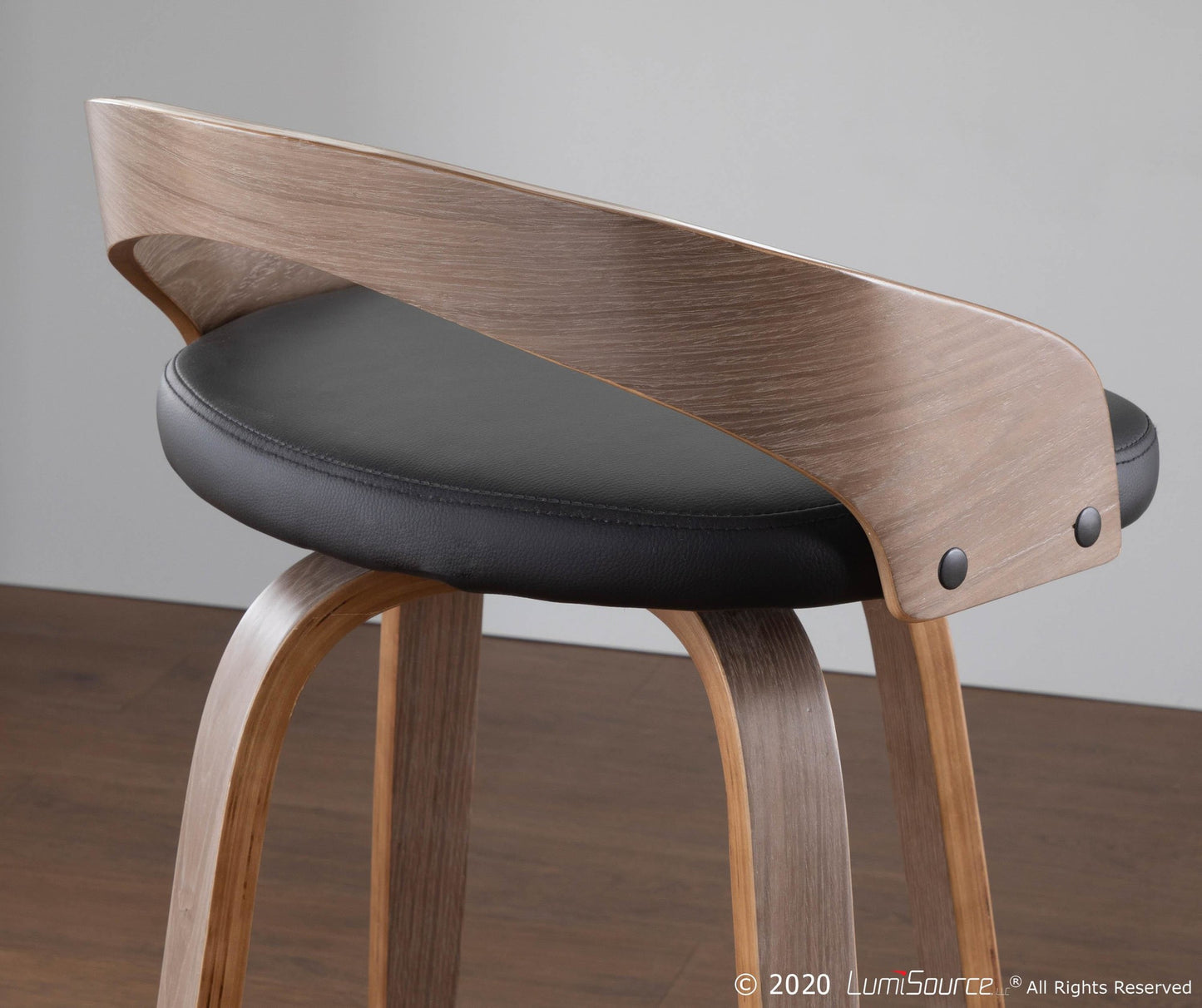 Grotto 25" Mid-Century Modern Fixed Height Counter Stool with Swivel in Light Grey Wood and Black Faux Leather By LumiSource - Set of 2 | Counter Stools | Modishstore - 6