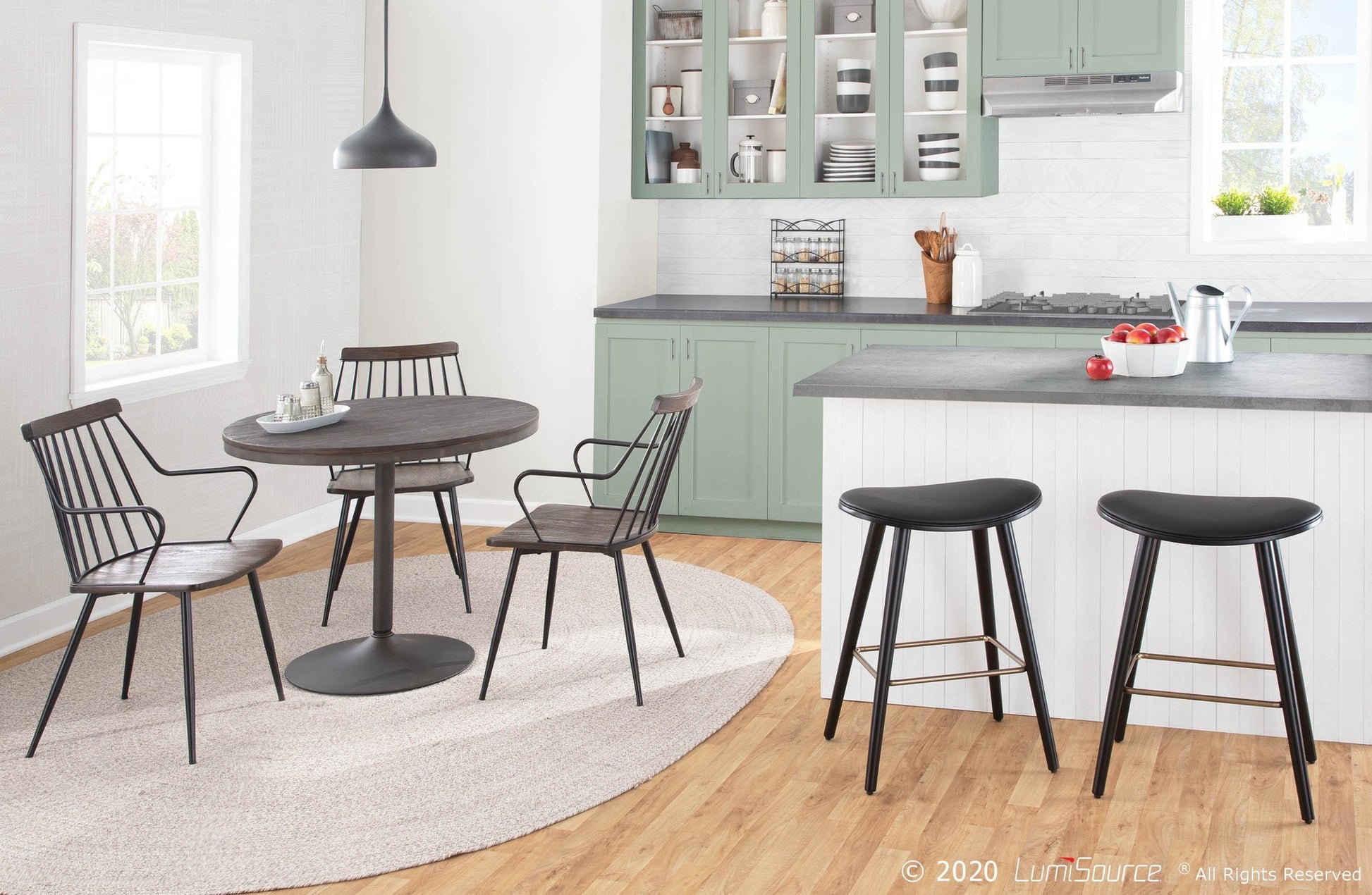 Preston Farmhouse Accent/Dining Chair in Black Metal and Dark Walnut Wood By LumiSource - Set of 2 | Dining Chairs | Modishstore - 6