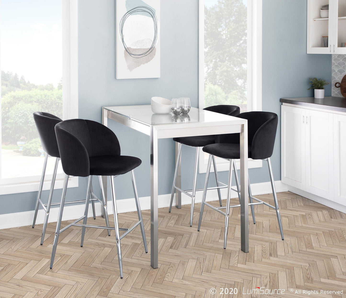 Fran Contemporary Counter Stool in Chrome Metal and Black Velvet By LumiSource - Set of 2 | Counter Stools | Modishstore - 6