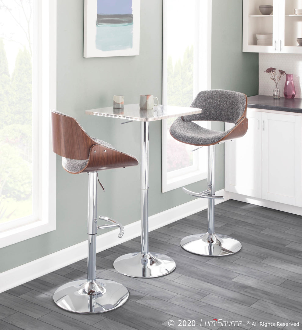 Fabrizzi Mid-Century Modern Adjustable Barstool with Swivel in Walnut and Blue Fabric By LumiSource - Set of 2 | Bar Stools | Modishstore - 15