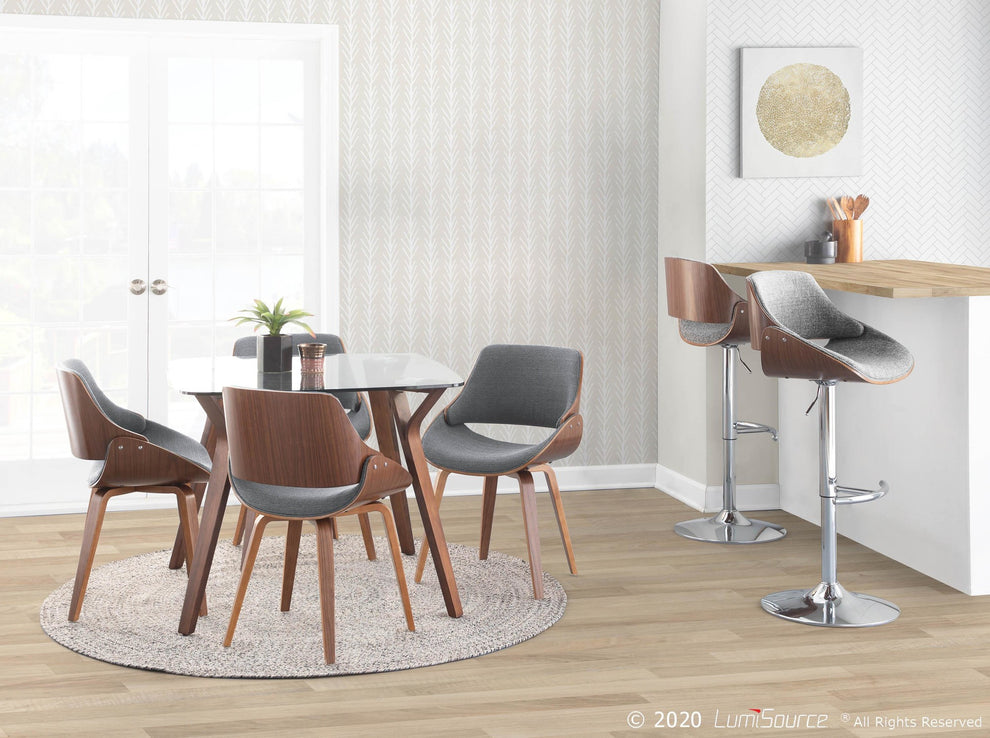 Fabrizzi Mid-Century Modern Adjustable Barstool with Swivel in Walnut and Blue Fabric By LumiSource - Set of 2 | Bar Stools | Modishstore - 16