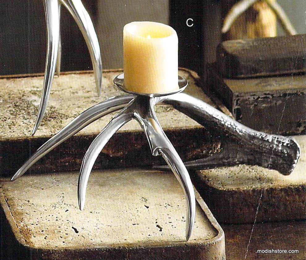 Roost Polished Antler Candlesticks & Pillar Holders