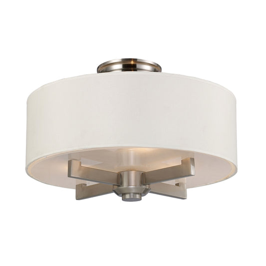 Seven Springs 3-Light Semi Flush in Satin Nickel with White Fabric Shade ELK Lighting | Ceiling Lamps | Modishstore