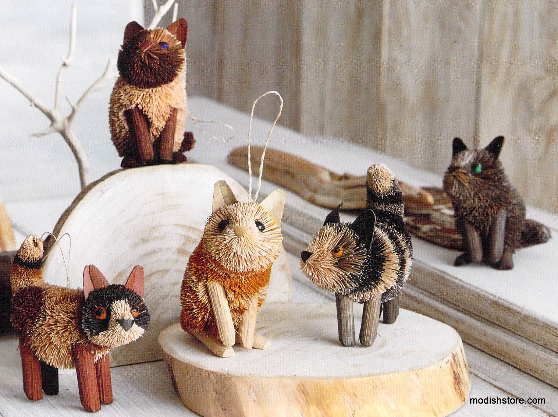 Roost Brushy Kitty Ornaments - Set Of 12