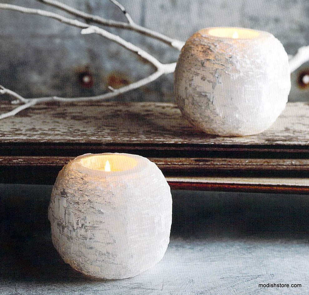 Roost Selenite Snowball Votive Holder - Set of 2-2